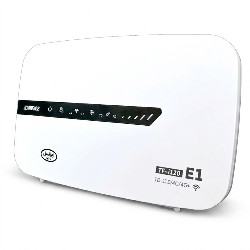 مودم روتر 4.5G ایرانسل مدل TF-i120 E1 با اتصال وایفای و کابل LAN، پشتیبانی از 32 کاربر، سیمکارت و 300 گیگابایت اینترنت 3 ماهه